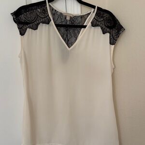 Banana Republic Cream Top with Black Lace Detail